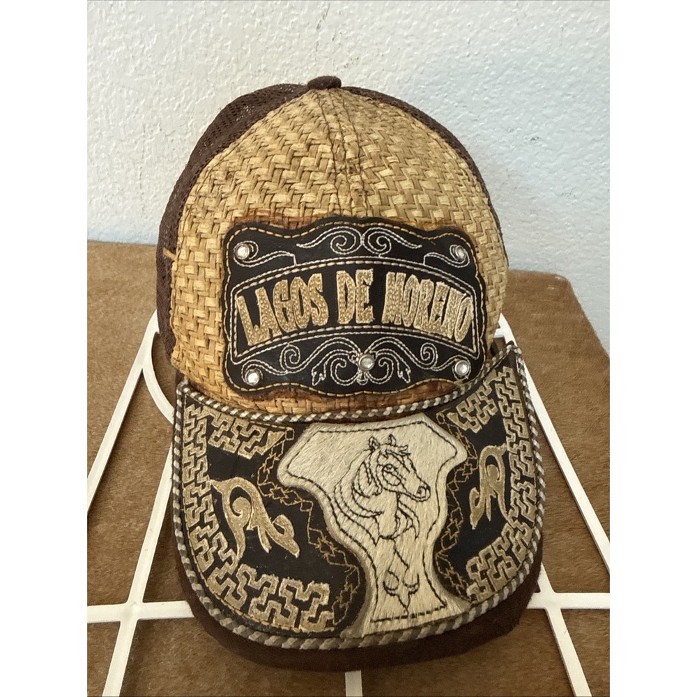Lagos De Moreno Western‎ Trucker Hat Straw Mesh Horse Embroidered Cowboy Cap